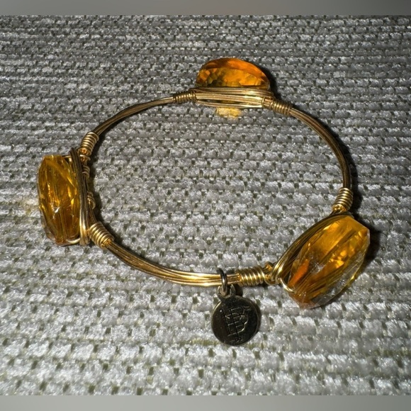 BOURBON & BOWETIES gold tone bracelet bangle orange faceted stone jewelry wire - Picture 1 of 4
